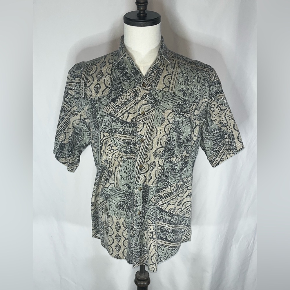 Bugle Boy Company Abstract Tribal Geometric Vintage Men’s Short Sleeve Button Up